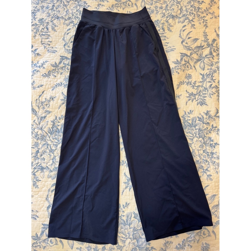Athleta Nolita Wide Leg Pants Navy Blue Petite 6P High Rise Tuxedo Stripe 54023